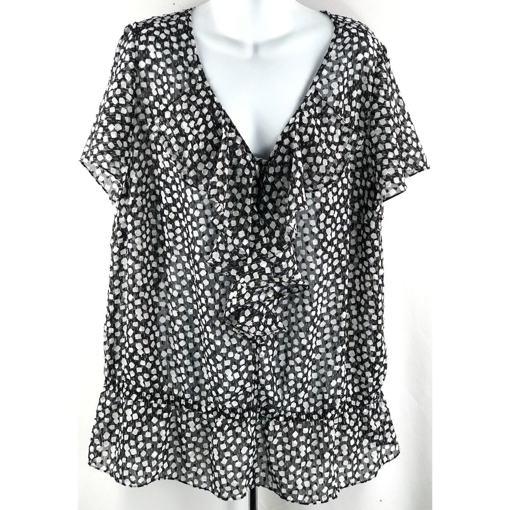 Lane Bryant Ruffle Chiffon Top 18/20 Blk Geo peplum Drop Waist Fairy Cottage